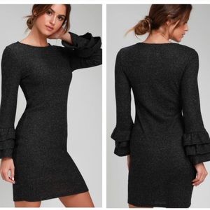 Lulus Rooney Dark Grey Flounce Sweater Dress fall/winter wedding guest dress